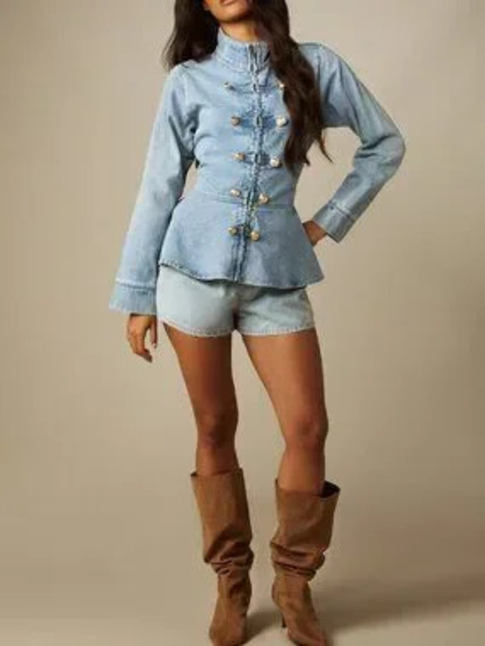 Medium Wash Elegant Women's Denim Jacket